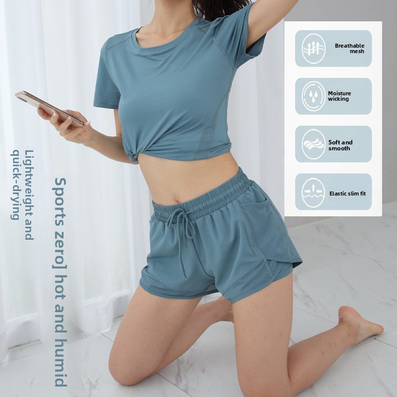 Women's Yoga Wear Three-piece Set Summer Style Fitness Casual Training Running Quick-drying Spandex/Polyester Knee Sports Suit