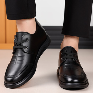 Men's <b>Height</b> <b>Increasing</b> Breathable Leather <b>Shoes</b> Black Lace Up Casual Business Style Wenzhou Origin Solid Color 7706 - Product Image 5