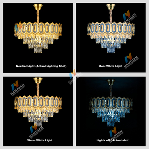 Lámpara Colgante de Cristal de Lujo Dorada, con LED sin Parpadeo, para Hotel, Sala de Estar, Dormitorio, con Control Remoto, 3 Años de Garantía - Product Image 4