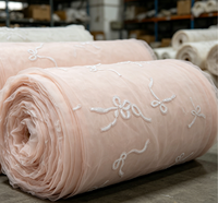Tissu en Tulle Rose Poudré avec Broderie de Perles, Paillettes et Ruban, Style Coquette Délicat, pour Robes de Mariage, Soirée, Filles et Garçons