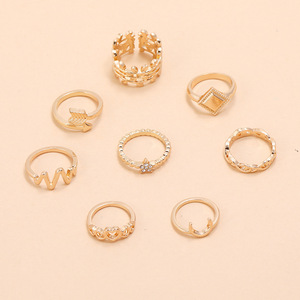 Geometric <b>Rings</b> <b>Set</b> 8Pcs 18K <b>Gold</b> Plated Alloy Bohemia Style For Women Daily Party Wear - Product Image 2