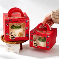 Emballage pour dessert, boîte à gâteau d'anniversaire, fenêtre transparente en PET, poignée portable, emballage cadeau pour les fêtes, impression de logo personnalisée, boîte à pâtisserie