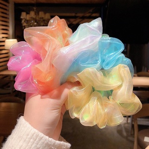 Ikat Rambut Wanita Musim Panas Bahan Mesh Berkilau Model Mermaid, Kuncir Kuda Elastis, Aksesoris Rambut Anak Perempuan, Scrunchies Organza Laser Reflektif - Product Image 3