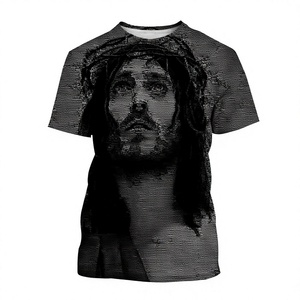 Camiseta de Manga Corta Tejida con Estampado 3D de Arte Religioso de Jesucristo, Moda Veraniega Nueva para Hombre, Venta al por Mayor, Estilo Cristiano Casual - Product Image 4