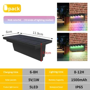 ไฟติดผนังโซลาร์เซลล์ LED สำหรับภายนอกอาคาร พร้อม RGB กันน้ำ IP65 ปรับความสว่างได้ ใช้แบตเตอรี่ในตัว ใช้ไฟ DC สำหรับสวนและลานบ้าน - Product Image 6