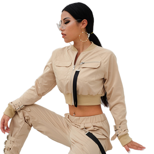 Veste Bomber de rue courte pour femmes col montant fermeture à glissière été moto Cargo veste respirant séchage rapide Spandex - Product Image 1