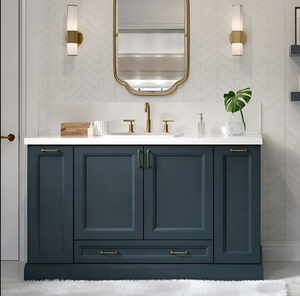 Mobile Bagno in Legno con Doppio Lavabo, Bordi Curvi e Piano in Marmo, Finitura Verniciata Resistente, con Specchio LED - Product Image 3