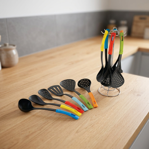 Cuillère antiadhésive résistante à la chaleur, spatule en nylon, ustensiles de cuisine antiadhésifs, ensemble de 6 pièces avec poignée et support colorés - Product Image 3