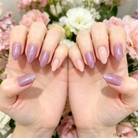 Ongles press-on rose pailleté et nude, longs, en acrylique brillant, réutilisables, forme amande
