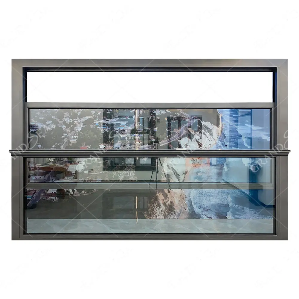 허리케인 영향 사용자 정의 방음 블랙 알루미늄 단두대 유리 시스템 이중 걸이 자동 수직 슬라이드 창