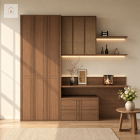 Bibliothèque moderne de luxe XINGRUO en contreplaqué avec bureau intégré et porte en rotin sur mesure pour le rangement haut de gamme des bureaux à domicile