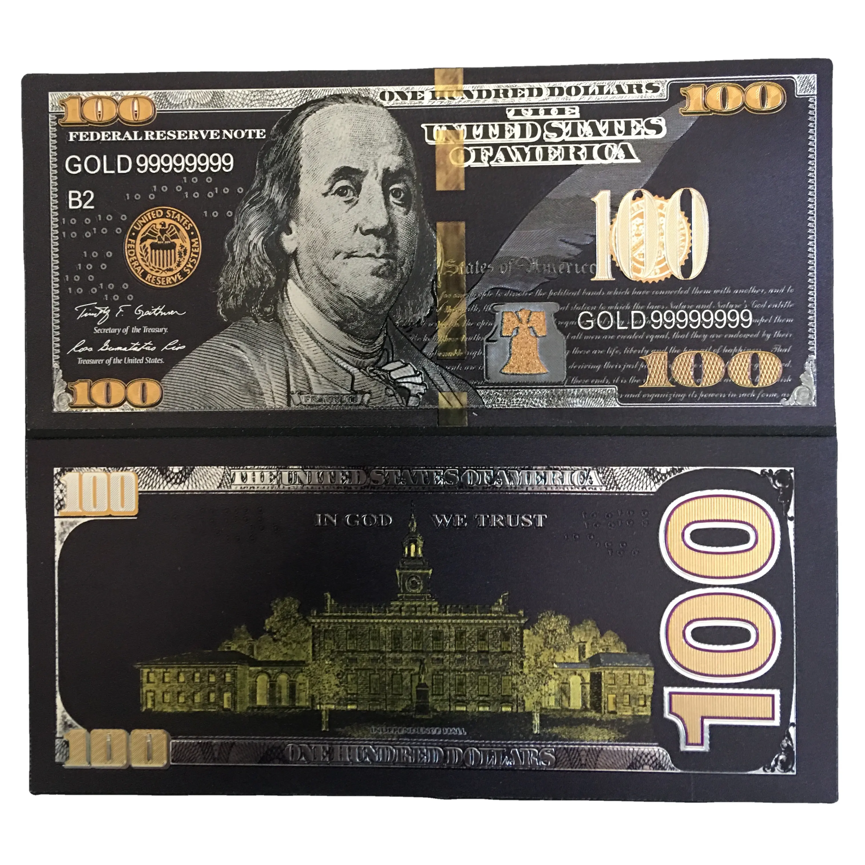 Uang kertas Foil emas prop uang usa 100 dolar peringatan dolar uang kertas perak koleksi kartu hitam hadiah Dedor AS