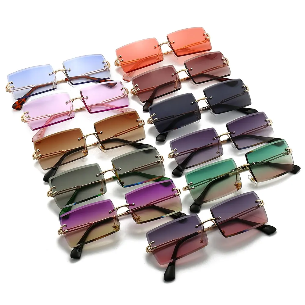 KB74007-gafas de sol sin marco para hombre y mujer, lentes de sol sin marco, cuadradas, gradientes