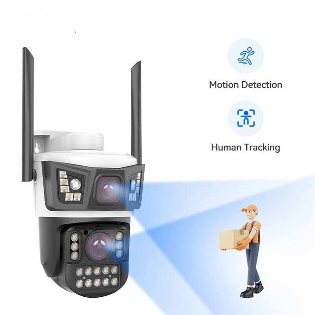 The New Arrival 4MP Double Lens 4G AOV 24 Hours Recording Color Night Vision Solar Wireless Battery Outdoor Cctv Ip Ptz Camera
