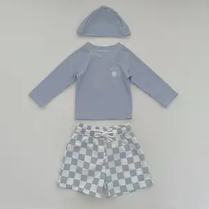 Maillot de bain imprimé pour bébé garçon, à manches longues, ensemble deux pièces, vêtements de plage, pour enfants, été,