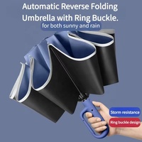 Parapluie pliant à double nervure résistant au vent, protection UV, compact, de voyage, avec bande réfléchissante, pour trajets quotidiens, pluie et soleil