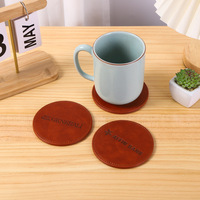 Sous-verres ronds modernes en cuir PU personnalisés avec logo en relief, étanches et isolants thermiquement, pour cadeaux, vente en gros