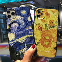 Étui Rétro pour iPhone 17/16/15 Pro, Motif Peinture à l'Huile Van Gogh en Relief, Coque Souple en TPU Givré Antichoc, Kit de Nettoyage Inclus