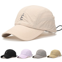 Casquette personnalisée 5 panneaux en nylon légère avec lettres brodées, cordon de serrage réglable, visière incurvée, vente en gros, unisexe, sport, OEM