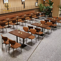 Mobilier moderne carré en bois d'orme marron en cuir pour café de restauration rapide table et chaise de stand de canapé pour restaurant