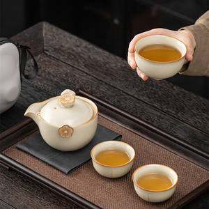 Китайский матовый керамический 1 горшок + 3 чашки дорожные чайные чашки с подарочной сумкой - Product Image 4