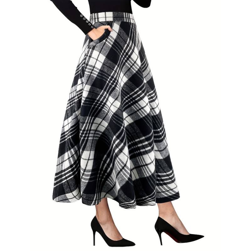 Wrap Turkish Long Skirts Elegant Plaid Maxi Design