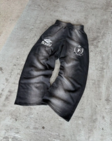 Kustom asam dicuci cuci kotor bordir kualitas tinggi berat katun musim dingin sweatsuit Hoodie dan celana pria Tracksuit