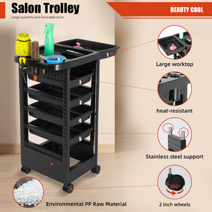 Mobile Black Salon Trolley Quality Furniture Equipment Cart Beauty Use <b>Plastic</b> PP Materials Home With 4 <b>Wheels</b> T22 Material Eco- - Product Image 5