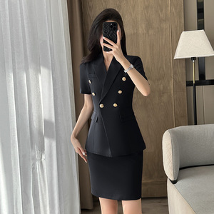 Women's Professional Short Sleeve Suit Set Summer Office Lady Breathable Polyester Workwear - Product Image 1
