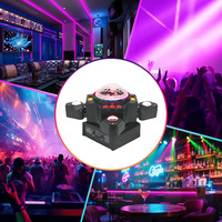 Projecteur de scène DJ RGBW 6-en-1 à 4 têtes mobiles avec quatre faisceaux laser, stroboscope, bandes LED RGB et effet boule magique