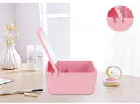 Boîte à maquillage portable pliable en plastique avec logo personnalisé, miroir de maquillage de voyage, boîte de rangement pour cosmétiques et bijoux personnalisée