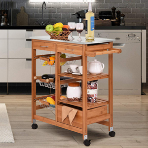 Carrello da <span class=keywords><strong>Cucina</strong></span> <span class=keywords><strong>con</strong></span> Ripiani in Legno di Bambù, Carrello Portavivande <span class=keywords><strong>con</strong></span> Cassetto e Cesto - Product Image 5