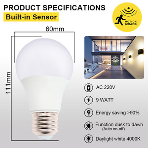 Nhà Sản Xuất Chuyên Nghiệp 9W 220V E27 Thông Minh Chuyển Động Kích Hoạt Và Ánh Sáng Cảm Biến Đèn AC Cung Cấp Điện Cảm Biến Chuyển Động <span class=keywords><strong>LED</strong></span> Đèn Bóng Đèn - Product Image 3
