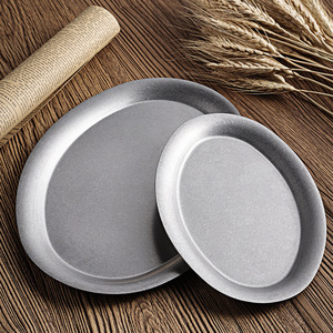 Vintage buzlu Oval 304 paslanmaz çelik yemek tabağı için Cafe tatlı kek meyve salata tepsisi kamp açık plaka seti - Product Image 4