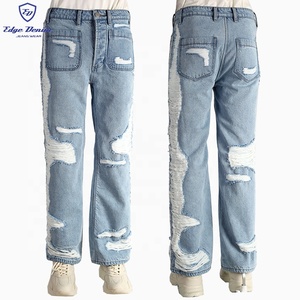 EDGE DENIM Custom Distressed Blue Washed Branded <span class=keywords><strong>Rock</strong></span> Star Jeans <span class=keywords><strong>Rock</strong></span> and Roll <span class=keywords><strong>Rock</strong></span> Jeans Pantalones para hombres - Product Image 1
