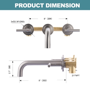 <span class=keywords><strong>Grifo</strong></span> de <span class=keywords><strong>lavabo</strong></span> de baño de 8 pulgadas de largo, <span class=keywords><strong>grifo</strong></span> de <span class=keywords><strong>lavabo</strong></span> de dos manijas montado en la pared, <span class=keywords><strong>grifo</strong></span> de pared cromado con válvula rugosa - Product Image 5
