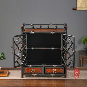 Bamboo Tea Cabinet Lacquered Bamboo Openwork Storage Display Rack Square Solid Wood Tea Ceremony <b>Tabletop</b> Cabinet - Product Image 3