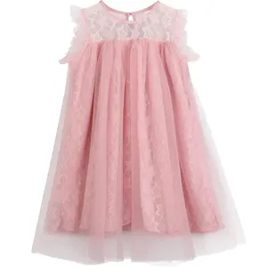 Gaun pesta merah muda anak-anak musim panas jaring Premium baru gaun mengembang mewah membeli dari pemasok Tiongkok