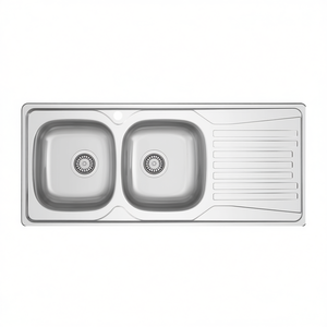 Fregadero de cocina empotrado de acero inoxidable de 116x50 cm con doble cubeta y escurridor izquierdo - Product Image 3