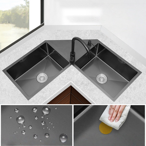 Lavello da Cucina Angolare a L, Grande Vasca Doppia Sottopiano in Acciaio Inox 304 per Layout Cucina <span class=keywords><strong>Salvaspazio</strong></span> - Product Image 3