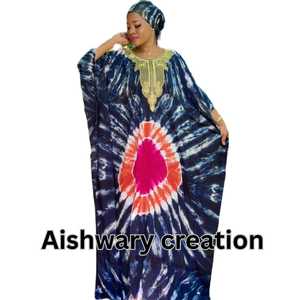 Nouveau Design Multi-Size Boho Tie Dye Floral Rayon Beach Kaftan Dress avec Manches String Caractéristique Adultes - Product Image 2