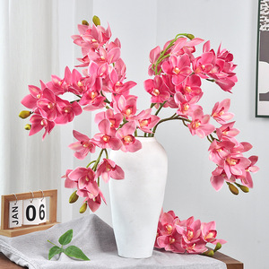 Bouquet d'orchidées Cymbidium artificielles rose foncé, 16 boîtes, décoration pour hôtel et mariage - Product Image 1