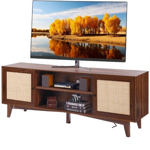 Moderno Mueble para TV de Ratán y Nogal Estilo Boho con Enchufe Integrado y Almacenamiento para Sala de Estar, Hotel y Apartamento, 65 Pulgadas o Más - Product Image 5