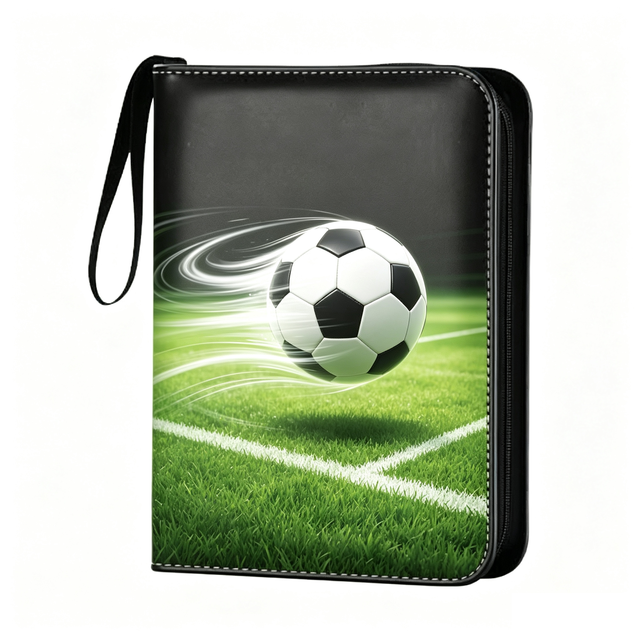 Premium 4 Pocket 3 Ring Binder PU Leather Trading Card Album with Handle Carrying Strap for Collectible Card Storage