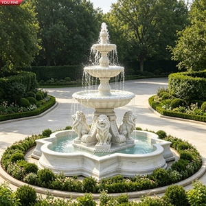 Fontaine en marbre blanc sculptée à la main YOUFINE à <span class=keywords><strong>trois</strong></span> niveaux avec quatre statues de lions tenant <span class=keywords><strong>des</strong></span> boules pour manoir - Product Image 2