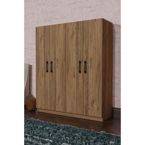 AekaOnline <span class=keywords><strong>ARENA</strong></span> Armario de Madera de 4 Puertas, Pino Atlántico, Mueble de Almacenamiento para Dormitorio, 6 Estantes, <span class=keywords><strong>2</strong></span> Perchas, Organizador de Ropa - Product Image 5