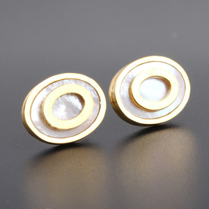 <b>Stud</b> <b>Earrings</b> Gold 16mm Round Geometric Shell Inlaid Stainless Steel Fashion Jewelry - Product Image 4