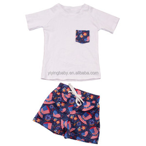 Venta al por mayor nuevo verano Día DE LA Independencia impreso manga corta <span class=keywords><strong>Camiseta</strong></span> Tops conjuntos de ropa casual para bebés niños 4 de Julio Loungewear - Product Image 3