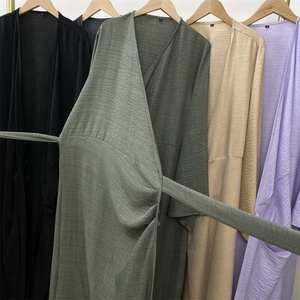 1436 #   Nuevo Cárdigan de Lino Suave con Cordones y Pliegues, Abaya Abierta Elegante, Estilo Musulmán Islámico Árabe - Product Image 5