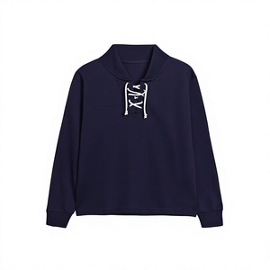 Sweat-shirt unisexe oversize à col ras du cou avec col rabattu, blanc, à lacets, streetwear décontracté en molleton de coton uni - Product Image 1